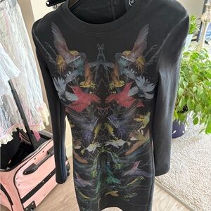 MCQ  - “AUTHENTIC” Black Dress with Colorful Birds Design